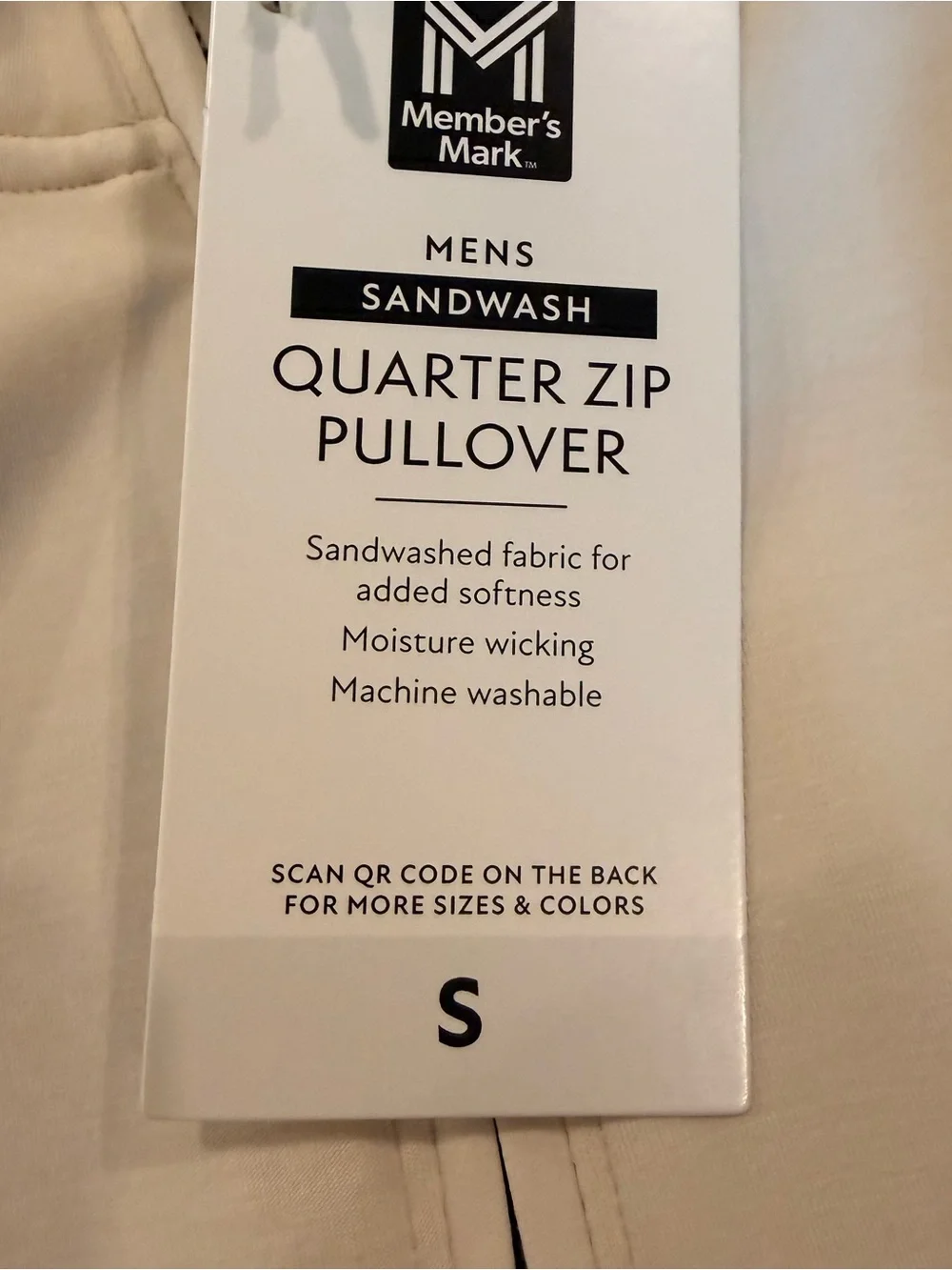 Member’s Mark Men’s Sandwash Quarter Zip Pullover Cream Small NWT